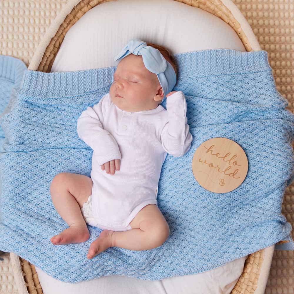 Snuggle Hunny - Baby Blue Diamond Knit Organic Baby Blanket