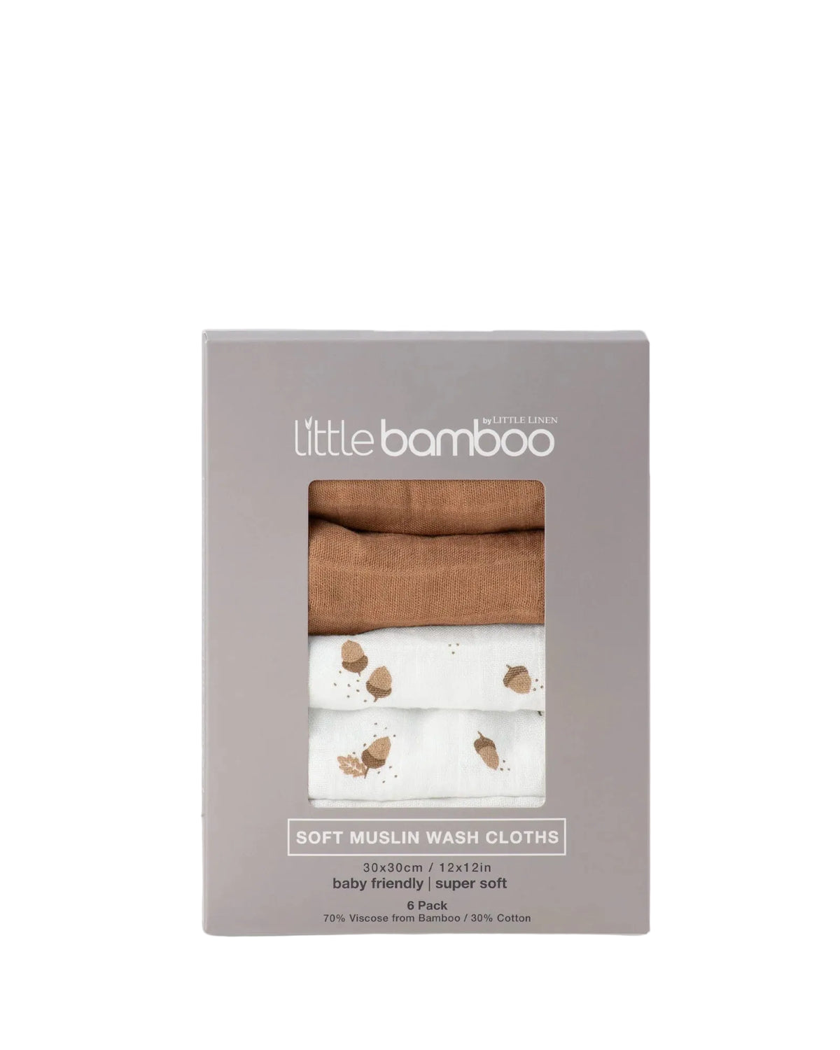 Little Bamboo Muslin Washers 6Pk - Iced Coffee