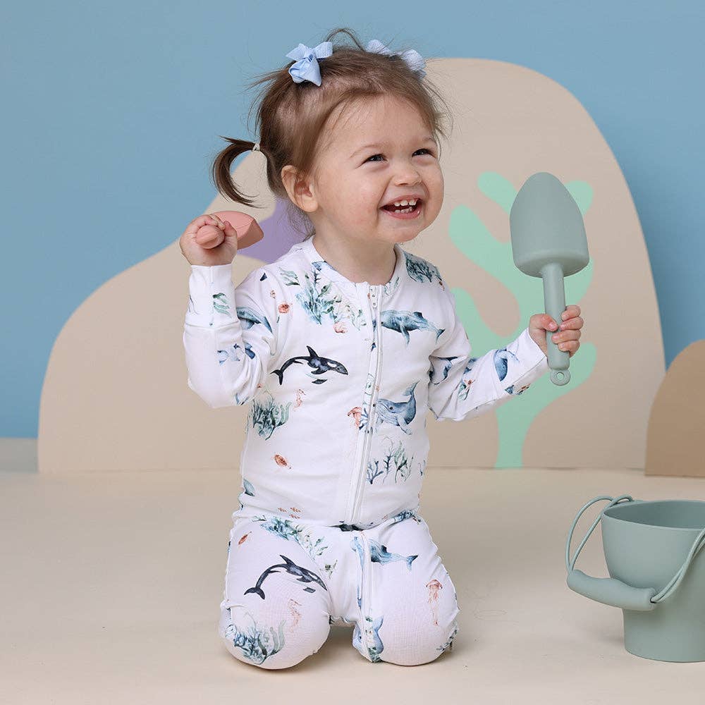 Snuggle Hunny - Ocean Organic Snuggle Sleepsuit Zip Footie - 6-12 Months (0)