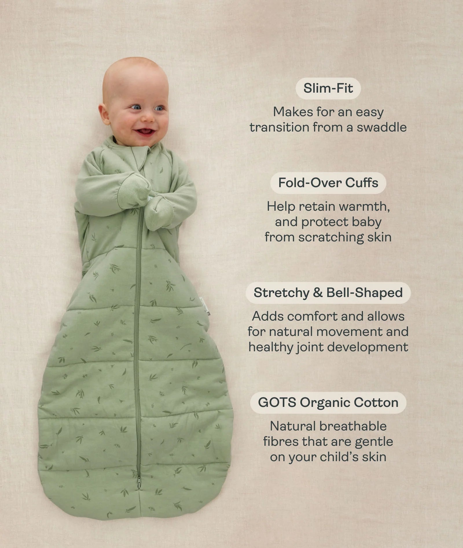 Ergopouch Sleeping Bag 1.0 TOG Sleeved Willow - Tiny Tots Baby Store
