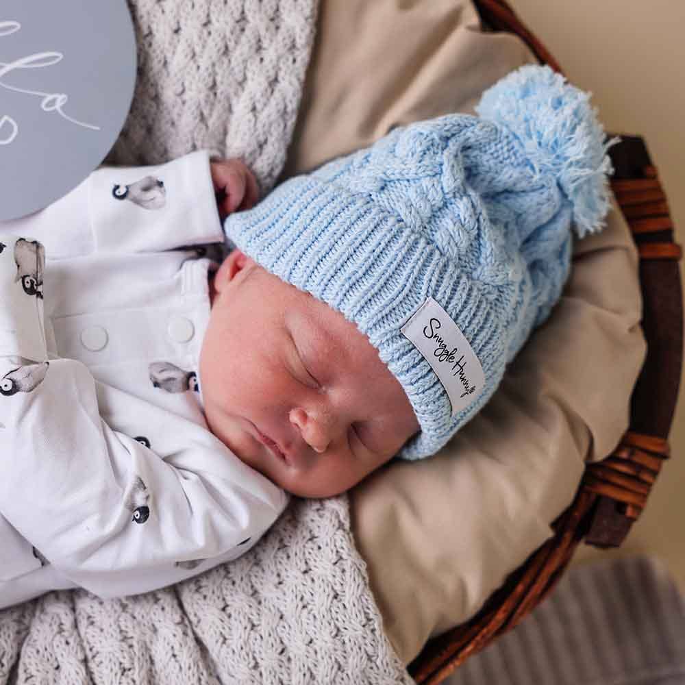 Snuggle Hunny - Baby Blue Organic Baby Knit Beanie - M