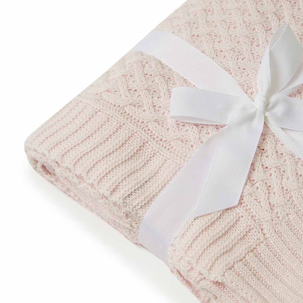 Snuggle Hunny - Blush Pink Diamond Knit Organic Baby Blanket