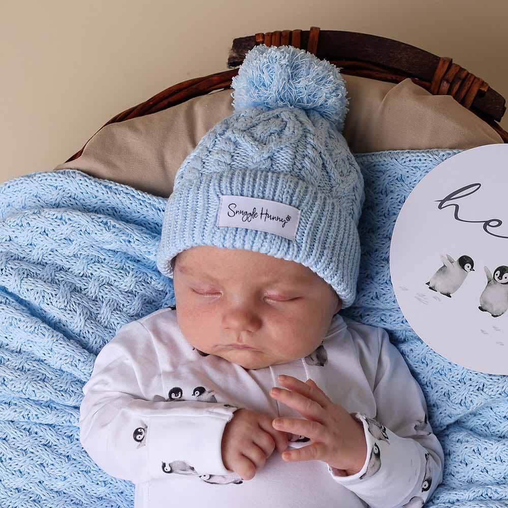 Snuggle Hunny - Baby Blue Organic Baby Knit Beanie - M