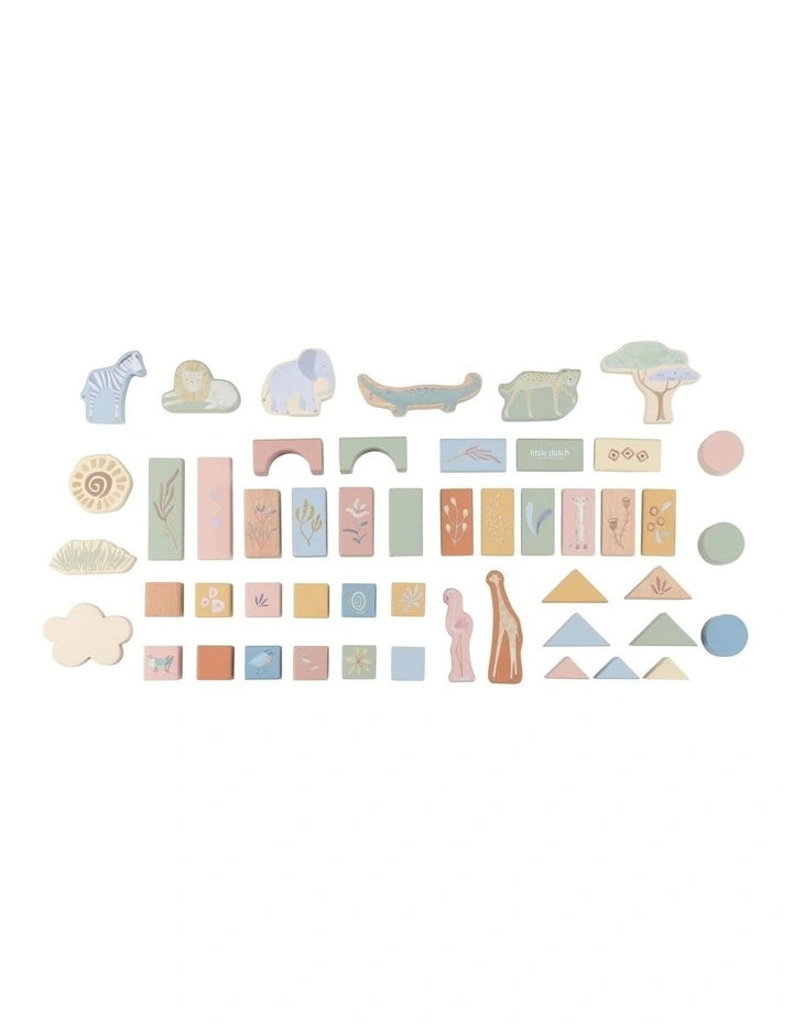 Little Dutch Safari Friends Wooden Building Blocks