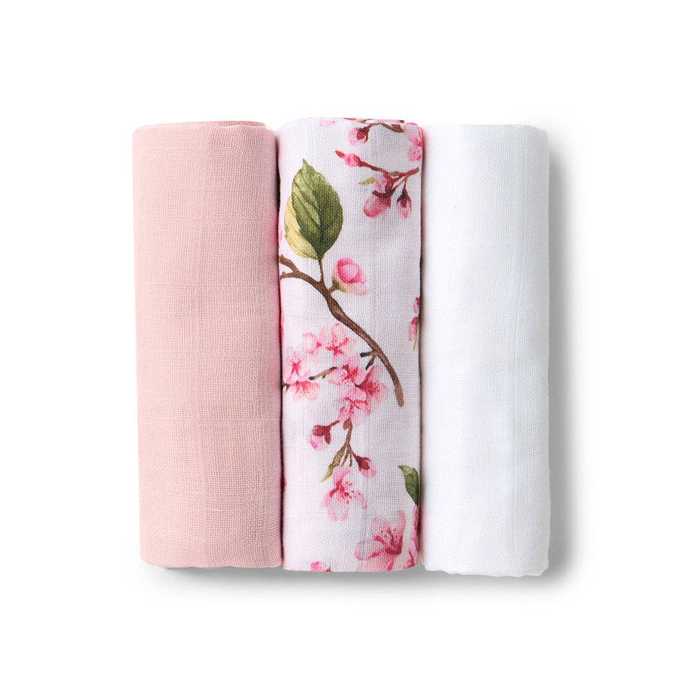 Snuggle Hunny - Small Organic Muslin Cloths 3 Pack - Cherry Blossom/Milk/Fairytale