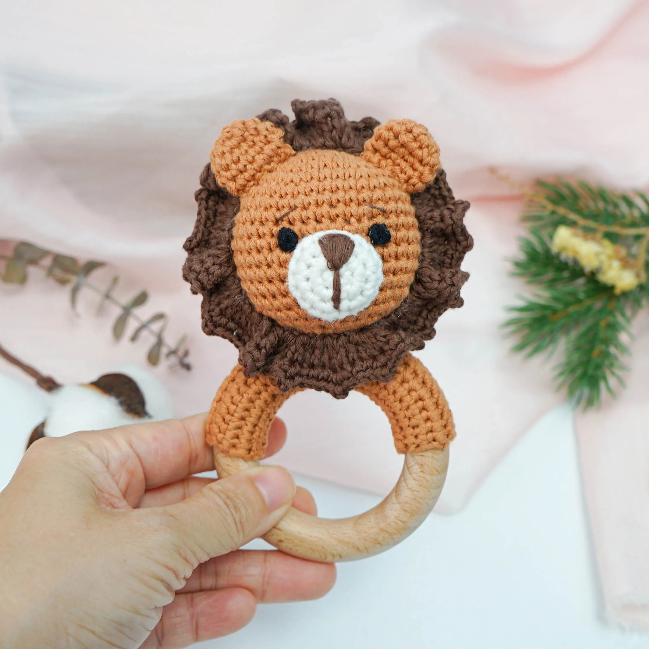 Petite Vous Crochet Ring Rattle - Roary Lion - Tiny Tots Baby Store