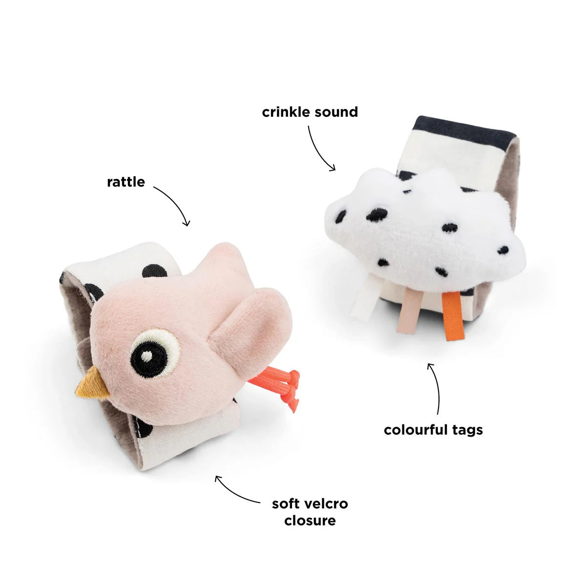 Done by Deer Wrist Rattle 2 Piece Set POWDER - Tiny Tots Baby Store