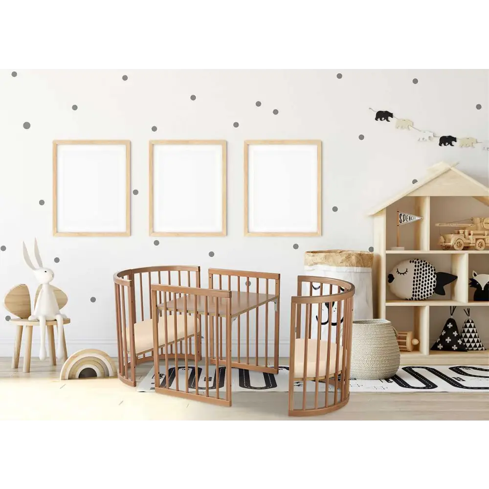 Wooden convertible baby crib made of Toshi Baby European Beech Wood for Lolli Sprout Cot