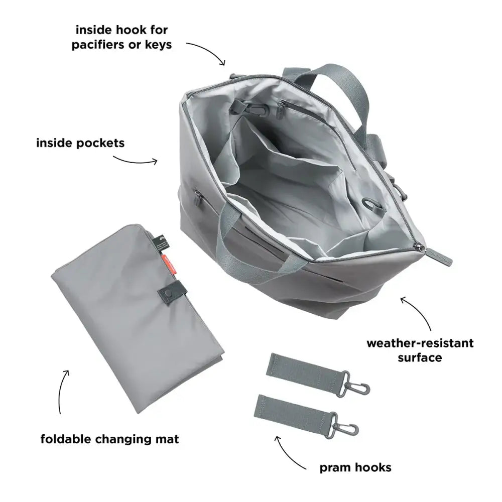 Gray deer changing backpack with accessories, made from recycled polyester for Toshi Baby