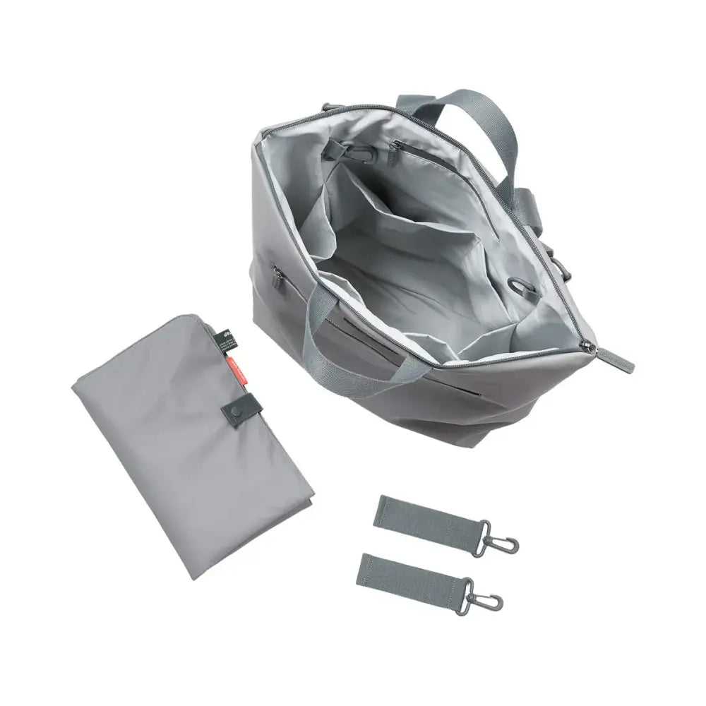 Open gray deer changing backpack from Toshi Baby with accessories for baby strollers