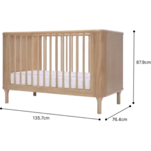 Wooden baby crib from Tasman Eco Willow 3 Pc Package showcasing stylish willow design
