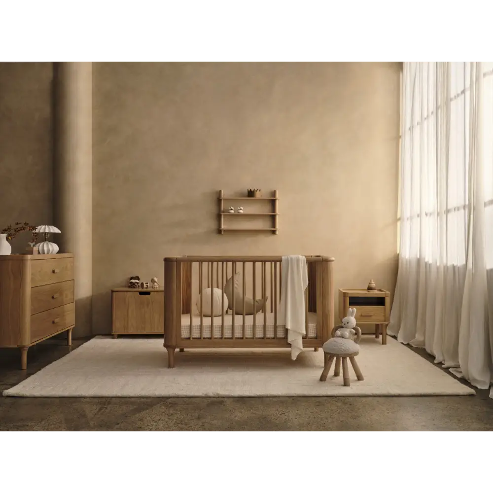 Wooden baby crib in Tasman Eco Willow 3 Pc Package, perfect with willow 3-drawer chests