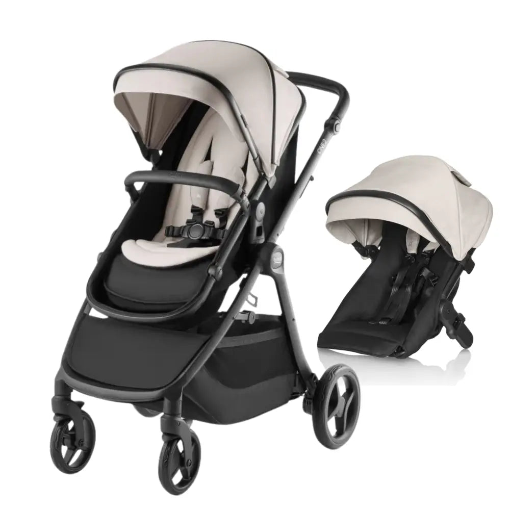 Black and beige Britax One2 Stroller with detachable seat for flexibility and easy transition