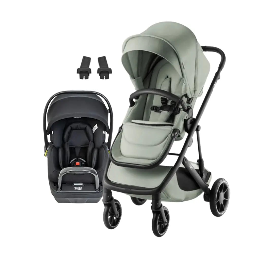 Gray stroller and car seat combo with Britax Mini Stroller and BPod Lite, perfect for bare mum postpartum