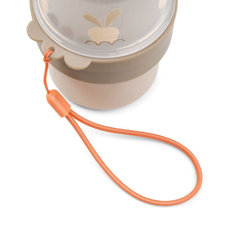 Beige and clear 2-way snack container with orange cord for Toshi Baby and baby strollers