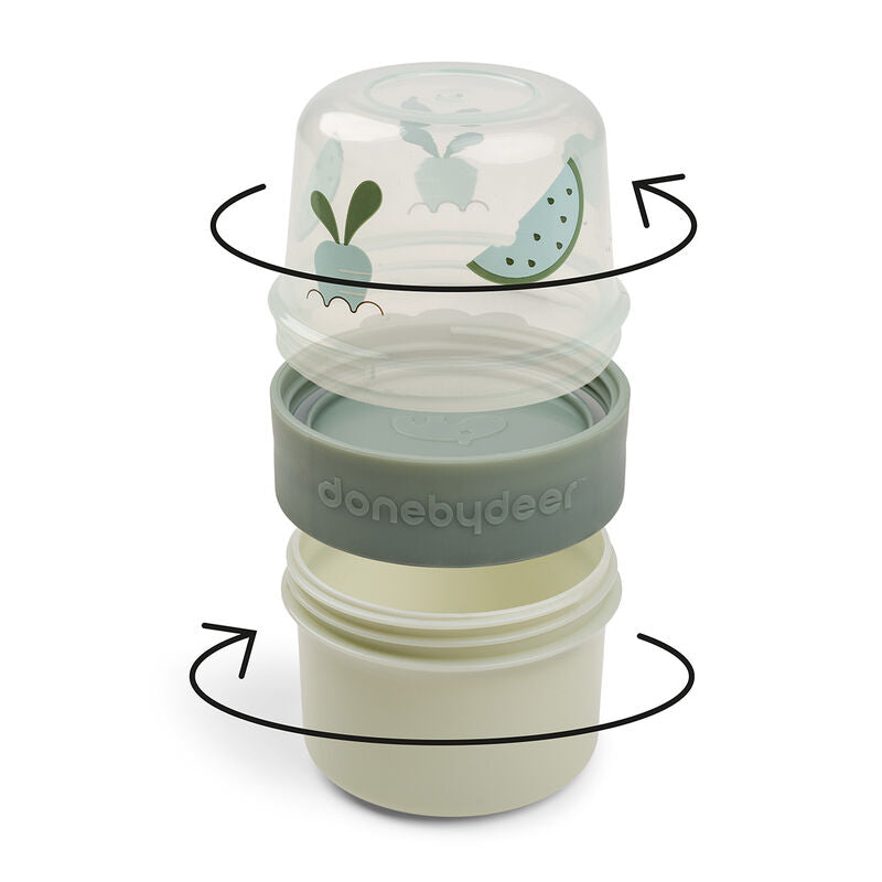 Stacked baby food container for Toshi Baby and Bare Mum Postpartum in Done By Deer To Go 2-way Snack Container Birdee Green