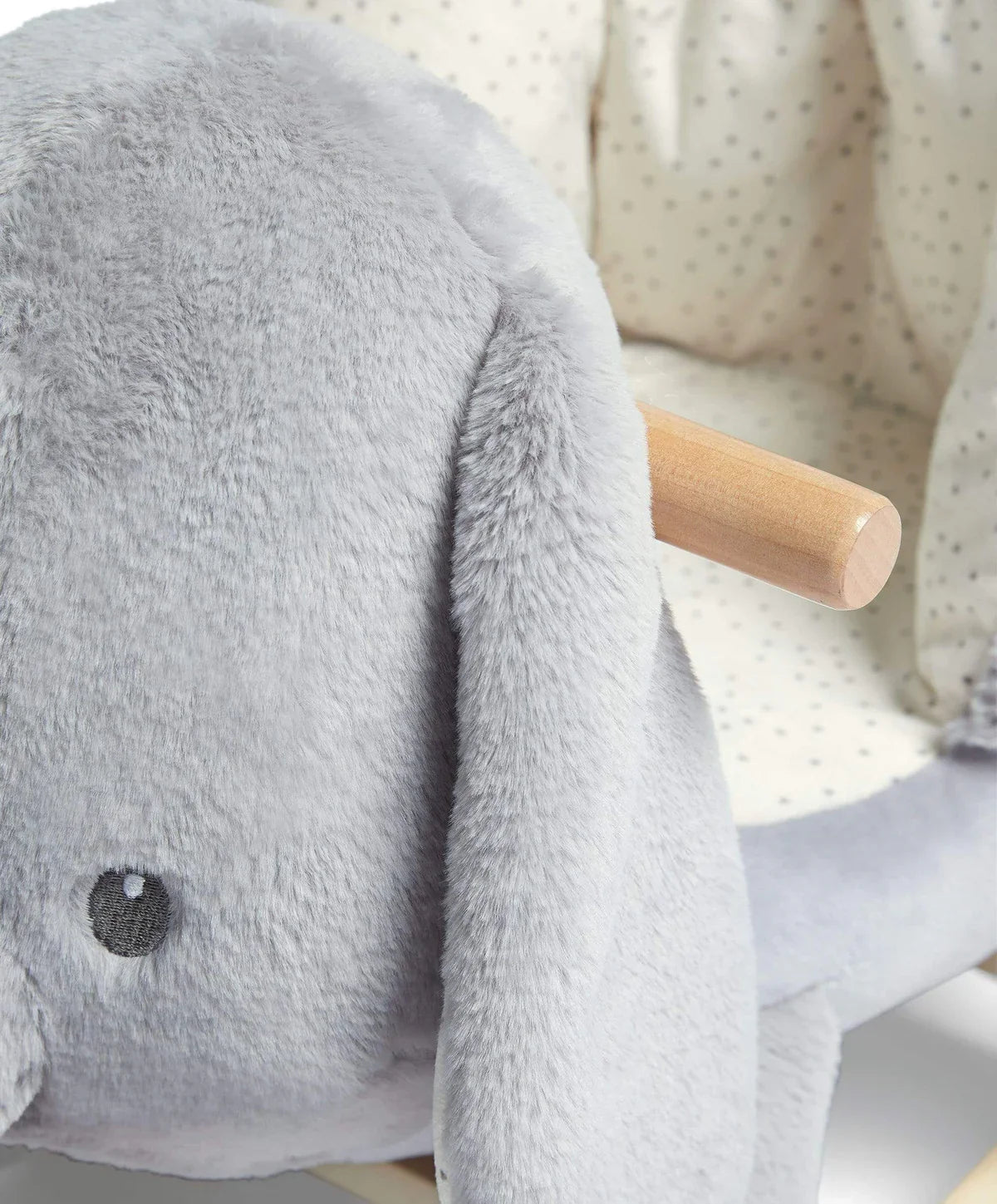 Gray plush rocking elephant from Mamas & Papas, perfect adorable elephant rocking for babies