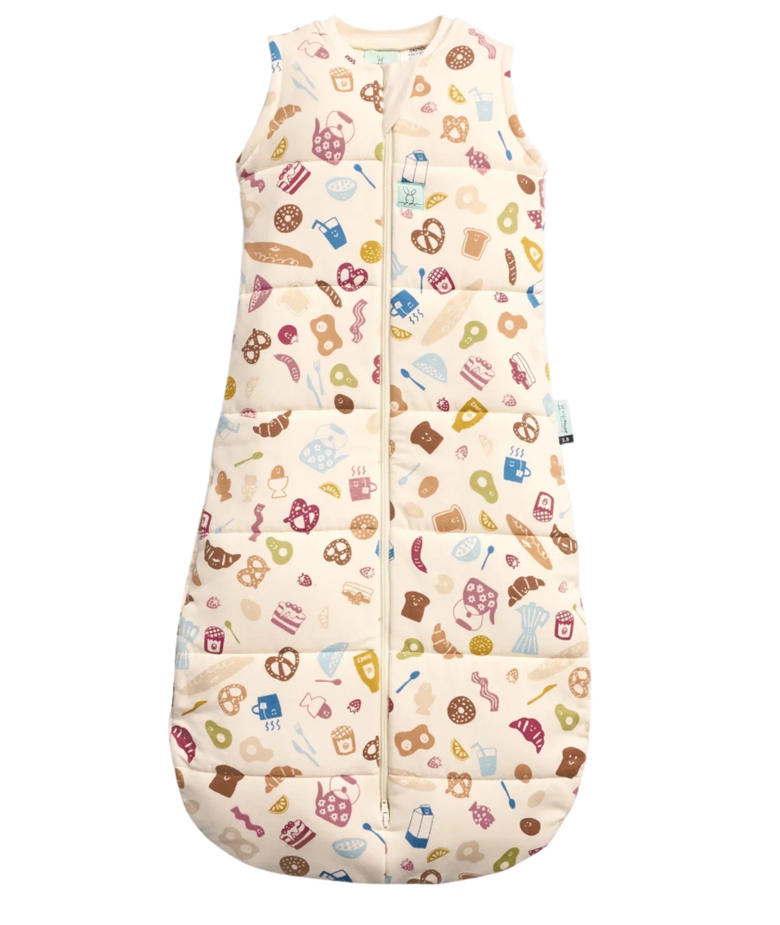 Sleeveless quilted baby sleep sack with food pattern in Ergopouch Jersey Bag 2.5 TOGø