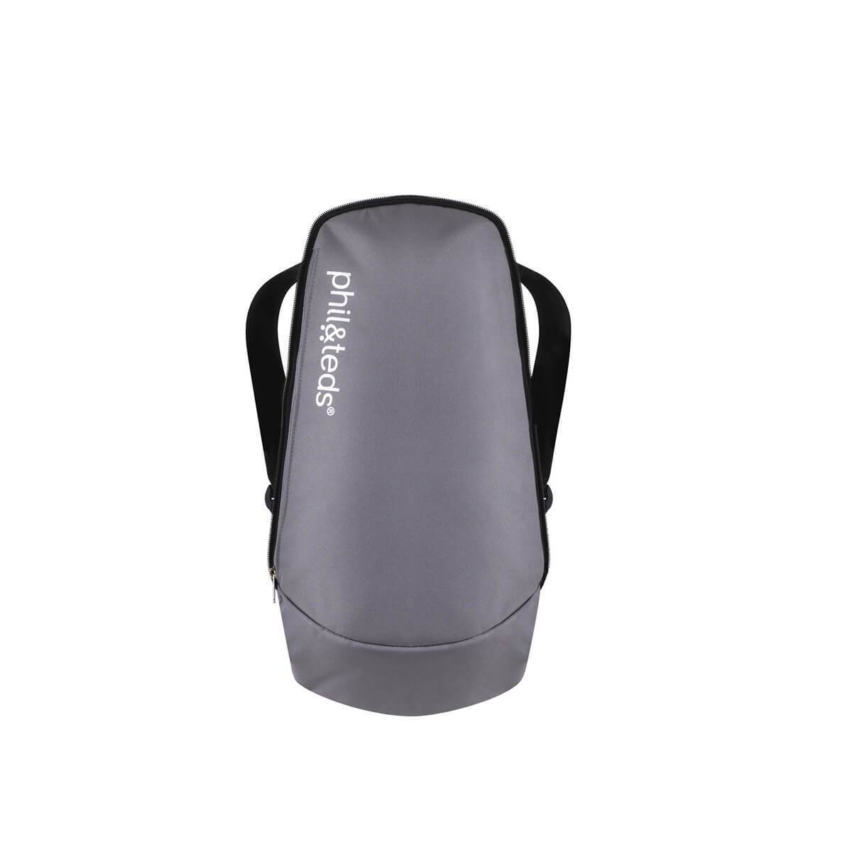 Gray backpack with black straps from Phil&Teds Escape carrier, perfect for adventures