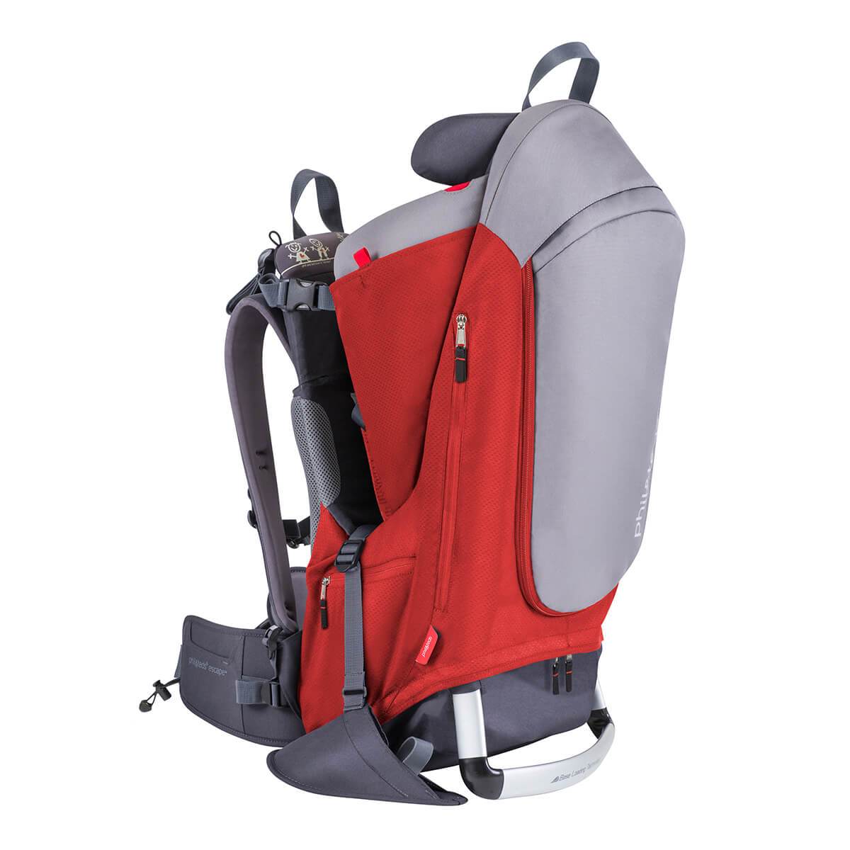 Red and gray phil&teds escape carrier with odyssey wagon wheels for comfy adventures