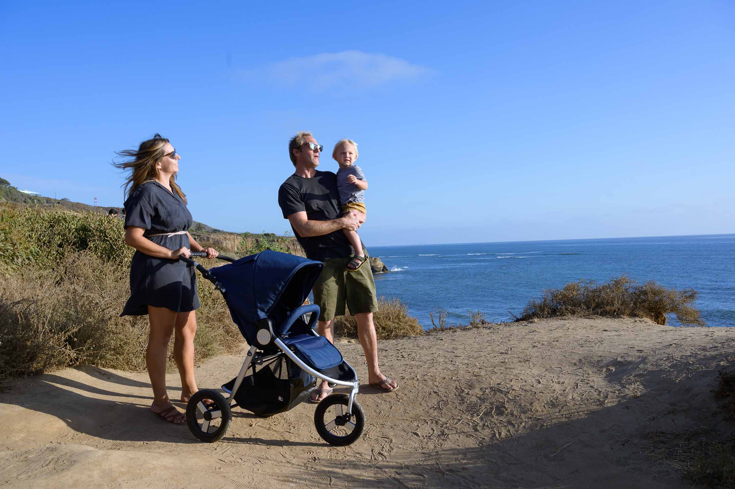 Navy blue Bumbleride Indie Stroller perfect with Toshi Baby Romper, great baby strollers