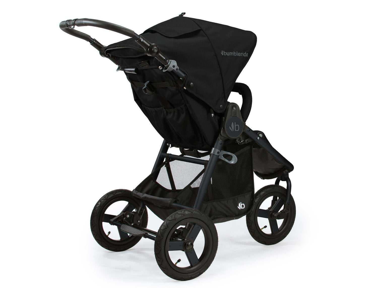 Black Bumbleride Indie Stroller with Odyssey wagon wheels for smooth rides