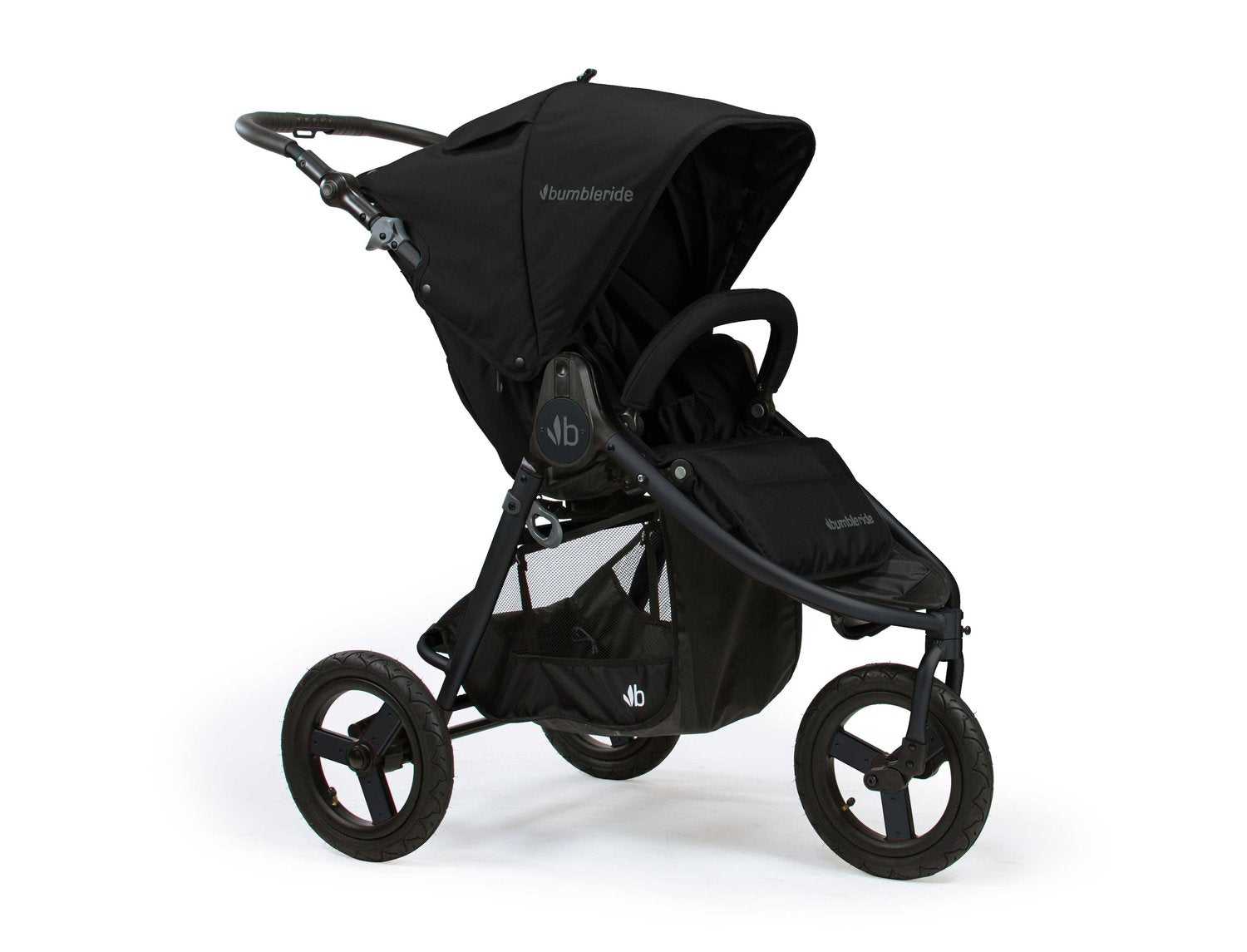 Black three-wheeled stroller featuring Odyssey wagon wheels for Bumbleride Indie Stroller fans