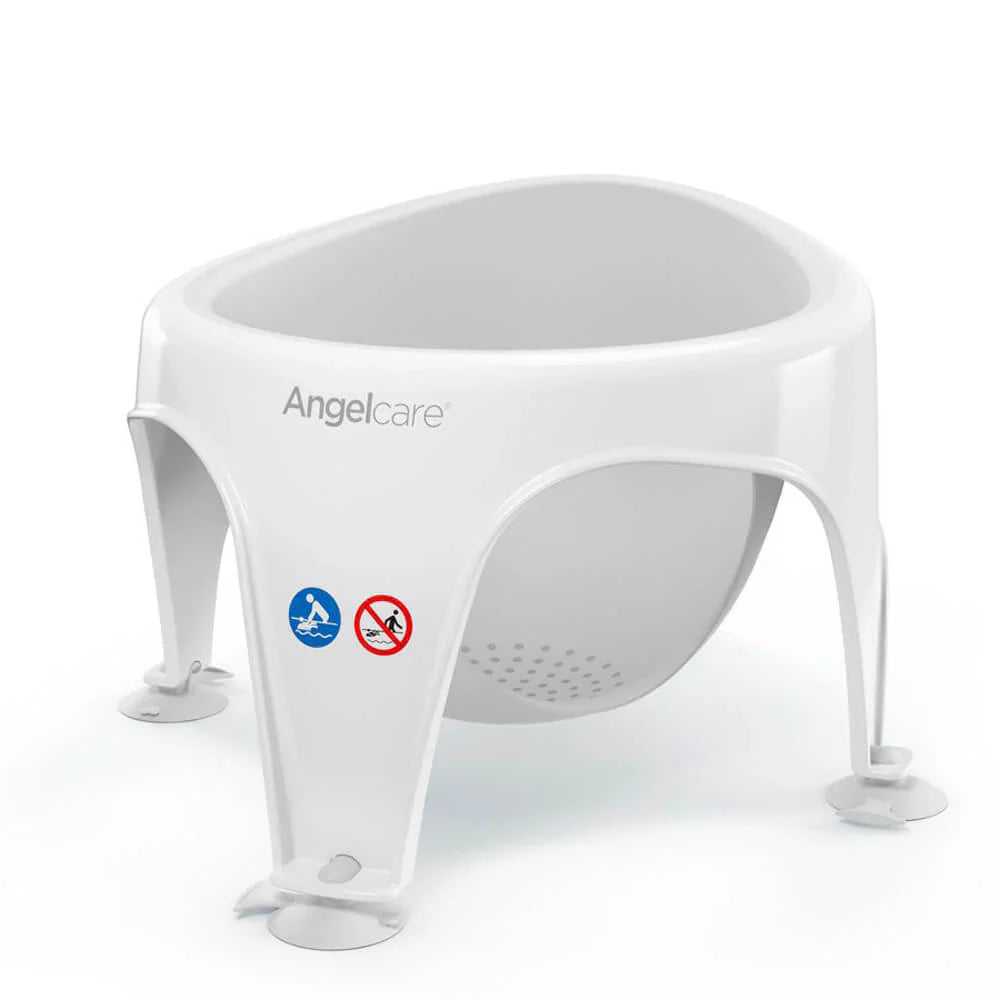 White plastic baby bath seat from Angelcare Baby Bath Seat for easy bath support