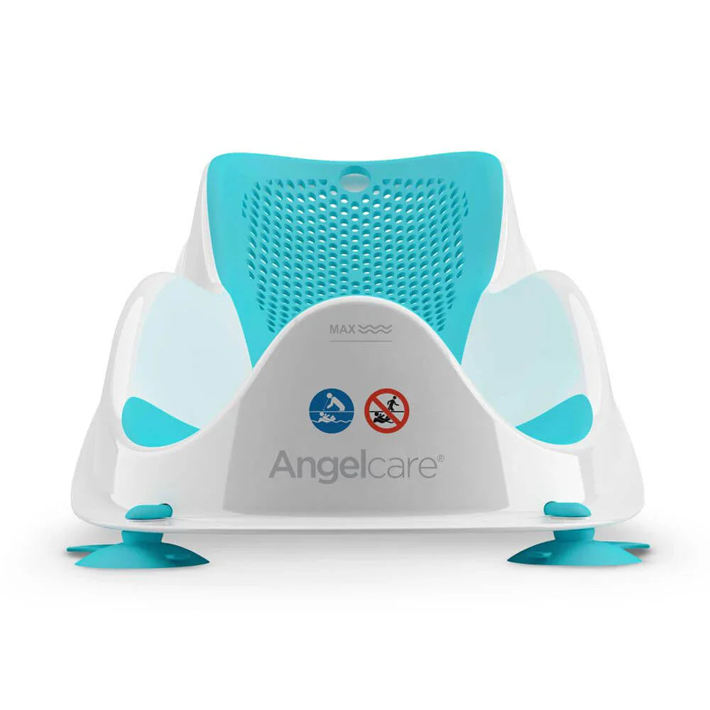 White and turquoise Angelcare Bath Support Fit with suction cups for Toshi Baby Bath
