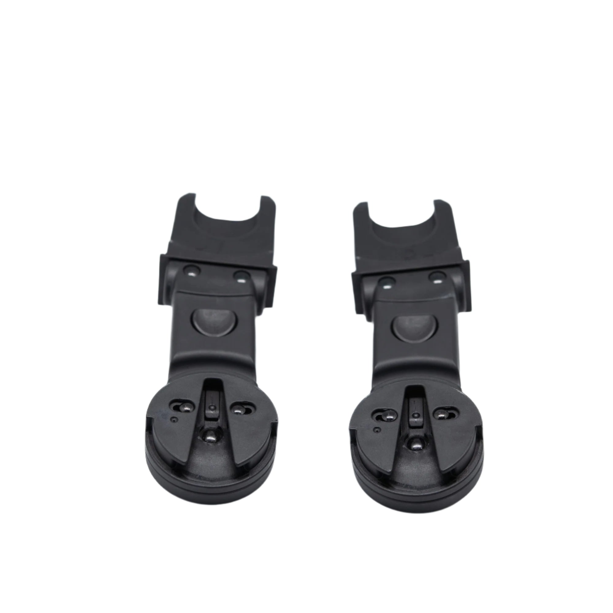 Two black stroller adapters for Ark Car Capsule compatible with Maxi Cosi Mico baby strollers