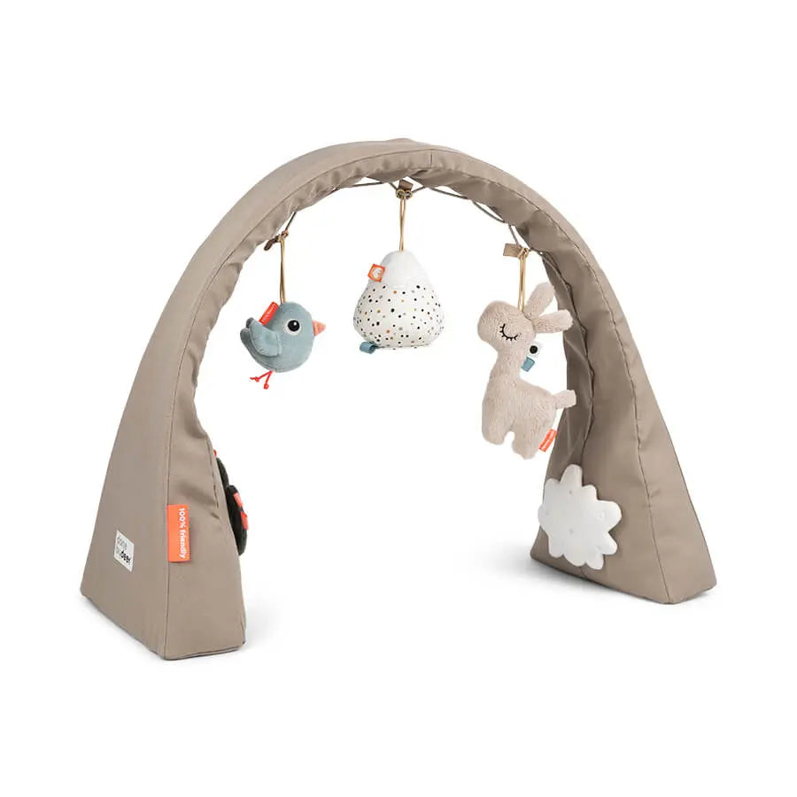 Beige award-winning activity gym with plush toys from Done by Deer for Toshi Baby Romper