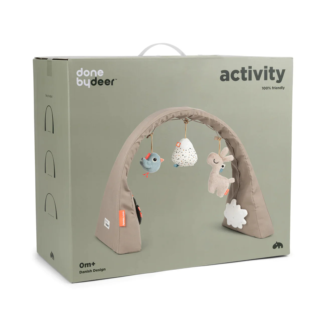 Boxed award-winning activity gym featuring Toshi baby romper and discovery textile patch