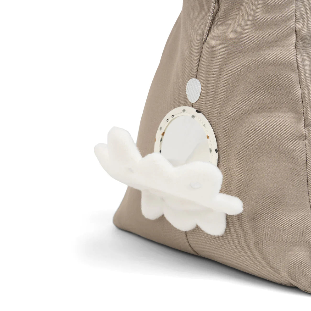 Beige fabric toy with white cloud from Done by Deer Activity Gym SAND, perfect for baby strollers