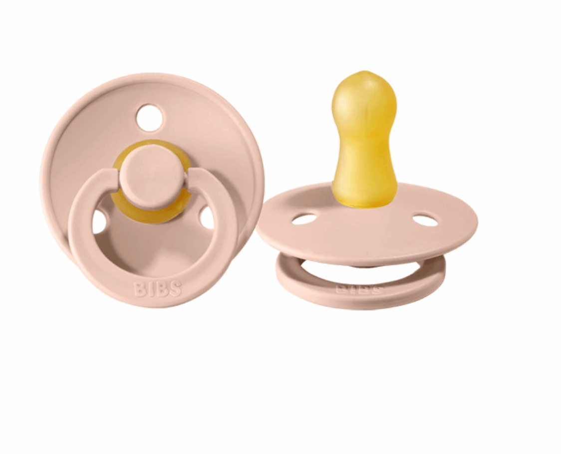 Cute pink bibs pacifier with yellow nipples perfect for Toshi Baby and baby strollers