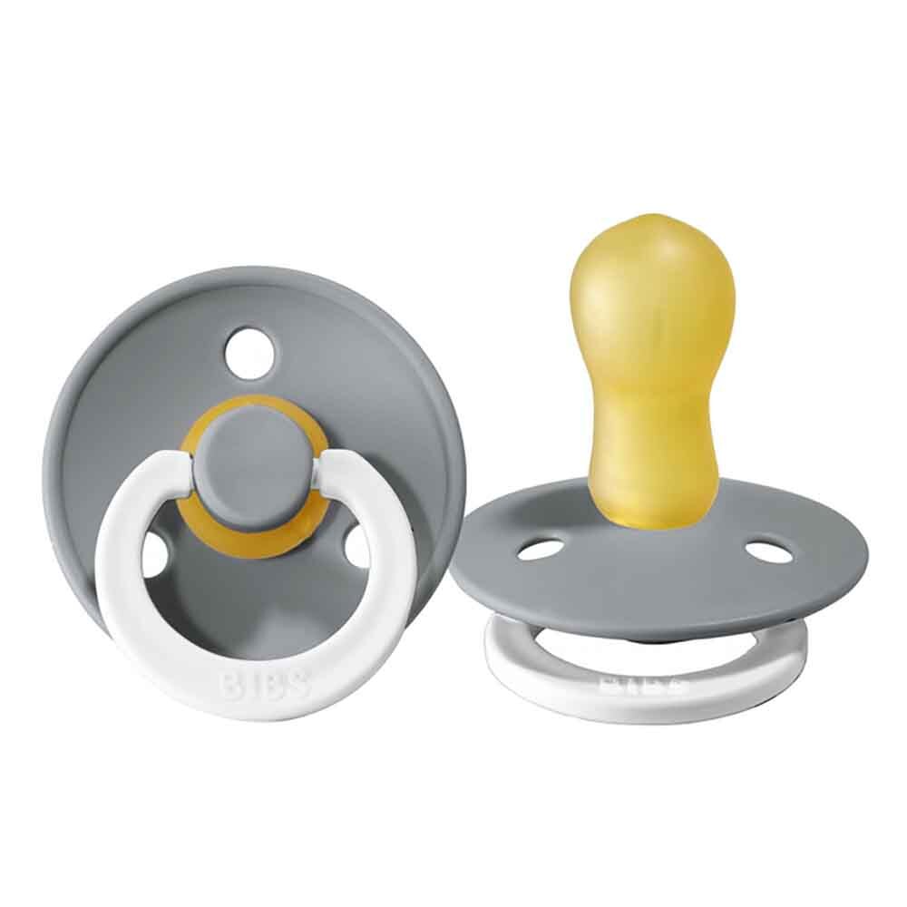 Two gray BIBS Pacifier Colour Cloud with yellow nipples for toshi baby and baby strollers