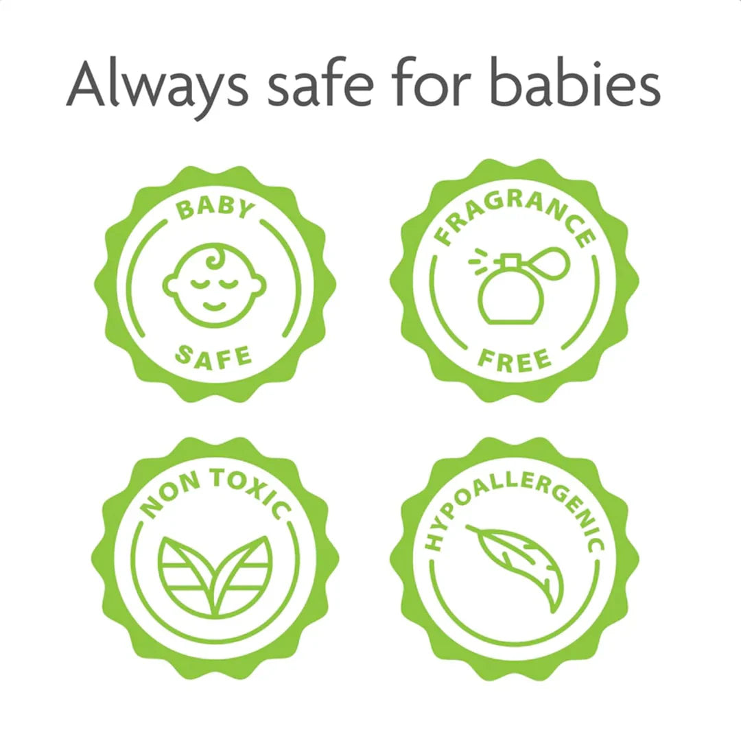 Baby Brezza baby product safety icons on Toshi Baby Bottle Washer Descaling Tablets