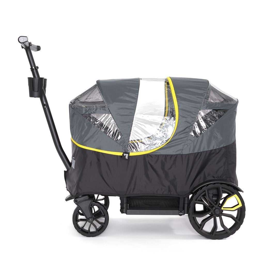 Covered wagon with cup holder on Veer Weather Cover for baby strollers and Odyssey wagon wheels