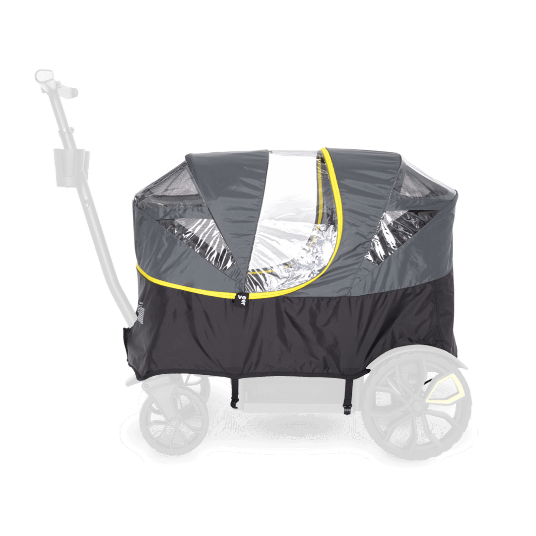 Black and gray covered wagon with yellow trim for Odyssey Wagon Wheels or Toshi Baby Romper