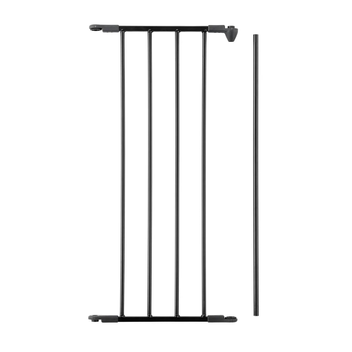 Black metal Babydan Flex Configure baby gate extension for Toshi Baby and strollers