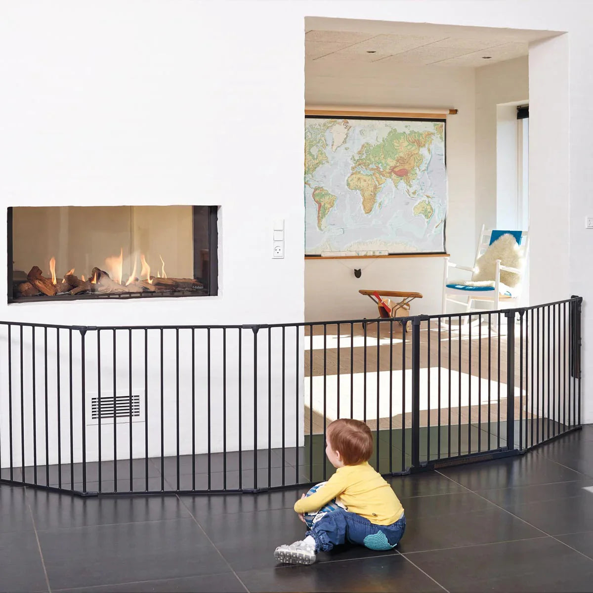 Black metal safety gate from BabyDan Flex Configure extra large pre-bundled panels