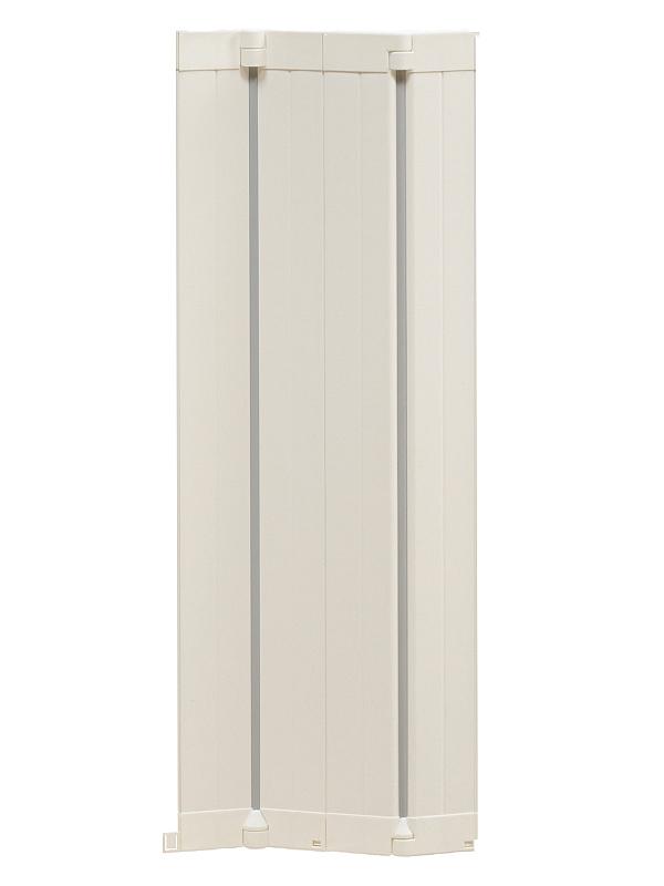 Folding white plastic door as part of BabyDan Guard Me Extensions White retractable safety barrier for baby strollers