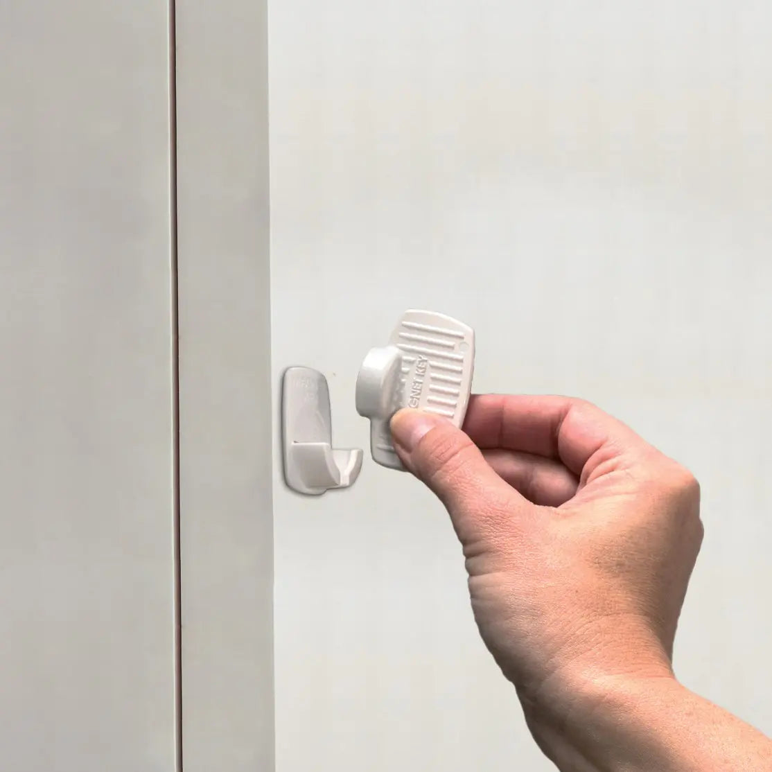 Adhesive wall hook for BabyDan Magnetic Drawer and Cupboard Lock, perfect for baby strollers and toshi baby romper storage