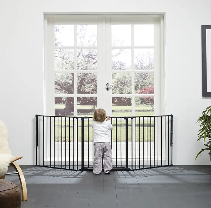 Black metal safety gate from BabyDan Flex Configure System for modular baby safety