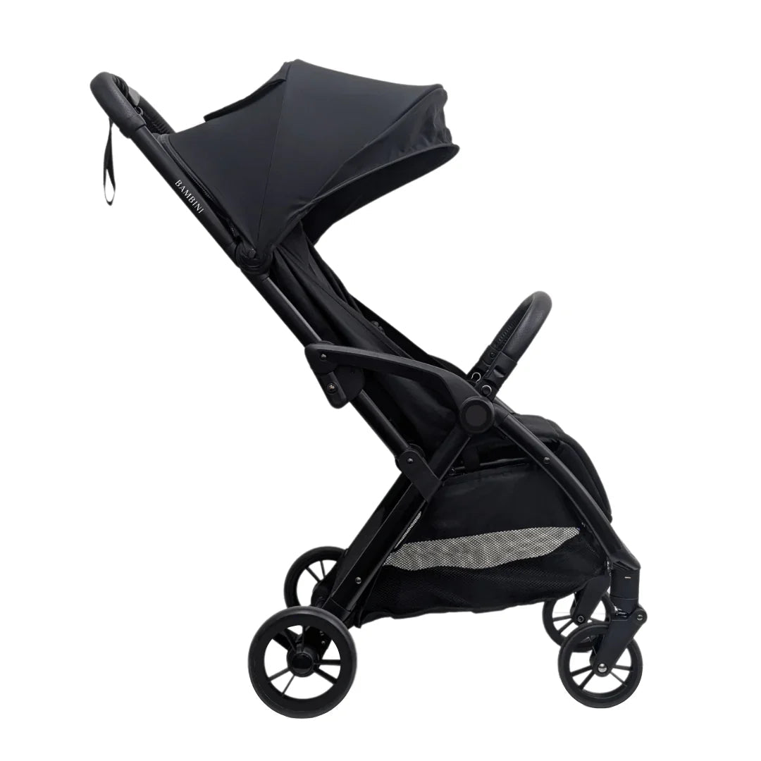 Black stroller with canopy from Bambini Prams Paris Baby Strollers Paris Travel Stroller