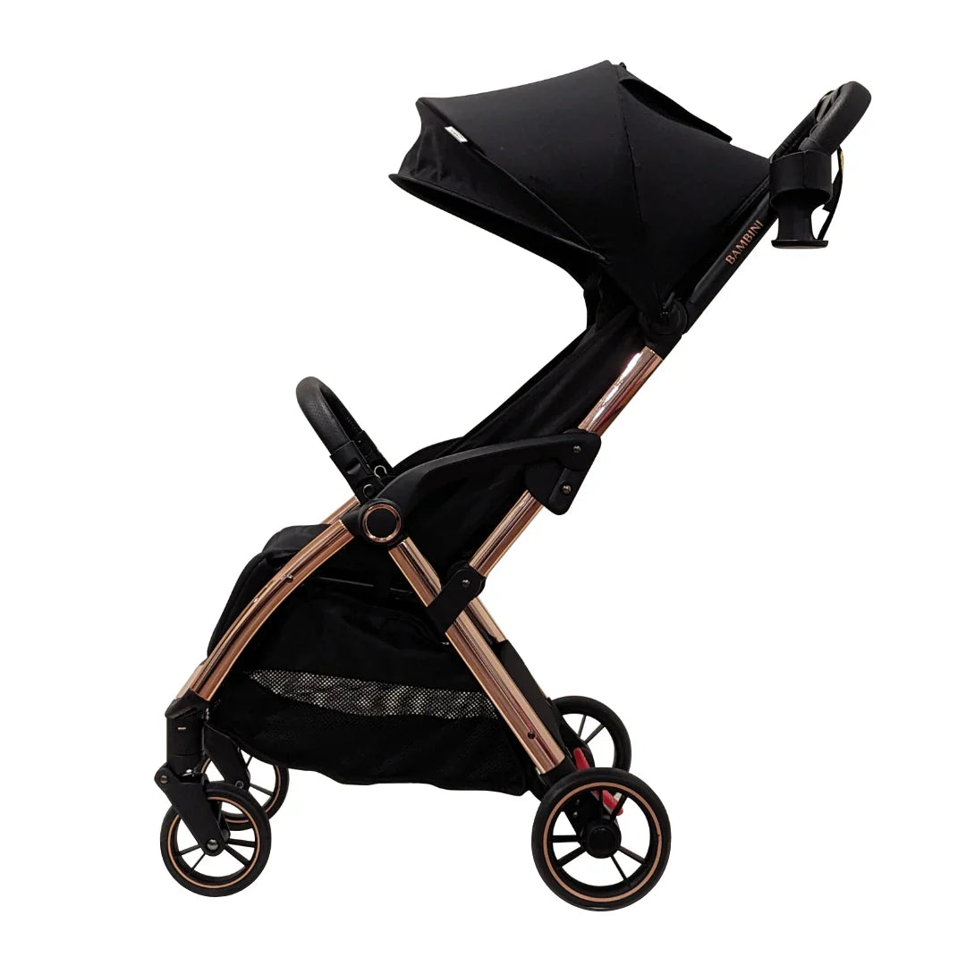 Black and rose gold Bambini Prams Paris travel stroller for easy city trips