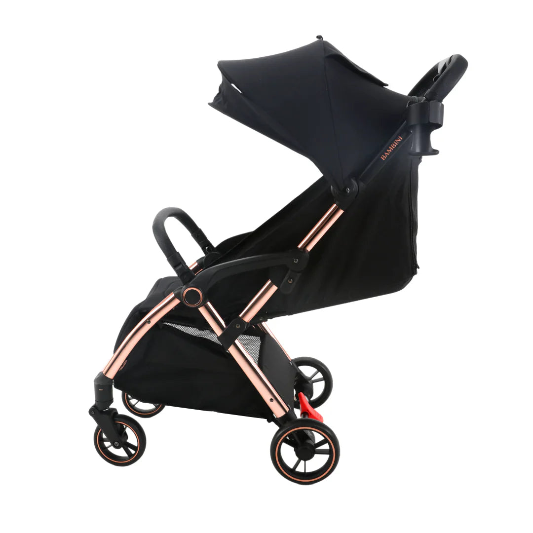 Black and rose gold Bambini Prams Paris travel stroller perfect for on-the-go parents
