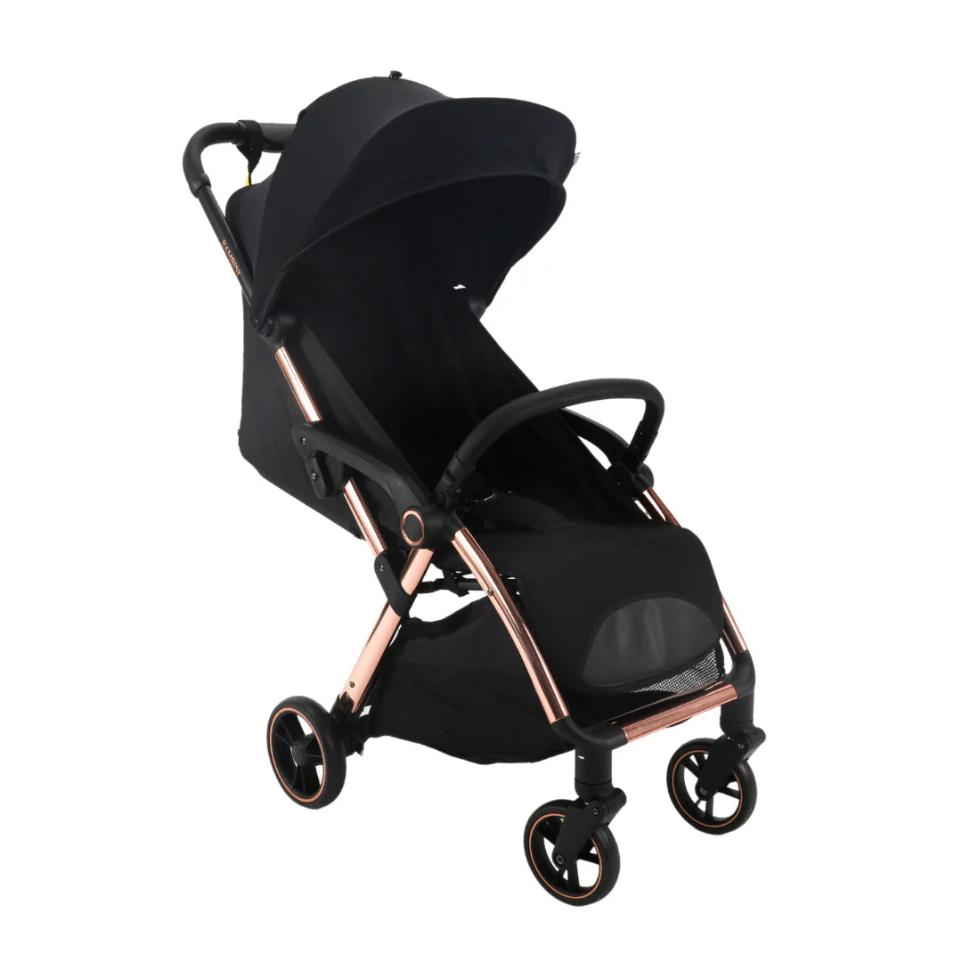 Black and rose gold Bambini Prams Paris travel stroller perfect for Paris travel stroller fans