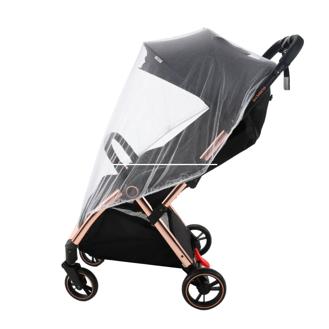 Black and rose gold Bambini Prams Paris travel stroller with rain cover for easy trips