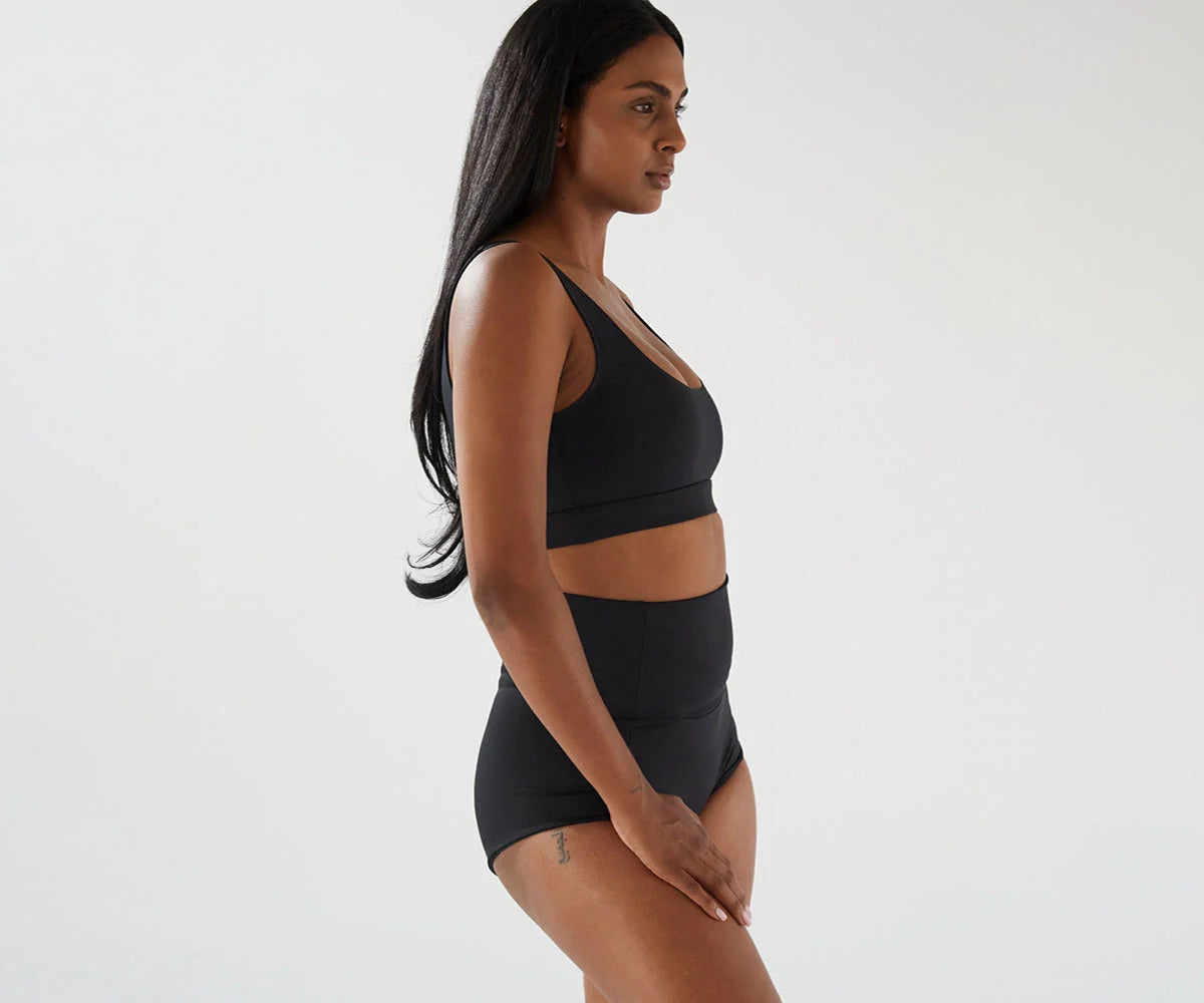 Black two-piece underwear set for Bare Mum Postpartum briefs, comfy and discreet style