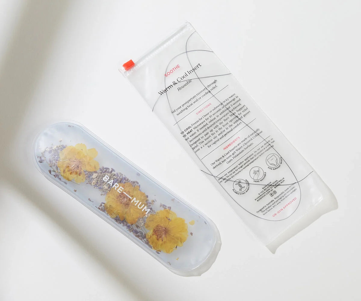 Two transparent gel packs in Bare Mum postpartum Warm & Cool Insert for baby comfort